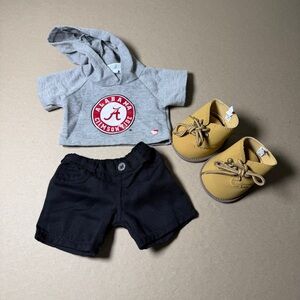build- a- bear Alabama crimson tide full outfit with sweatshirt, shorts, & shoes